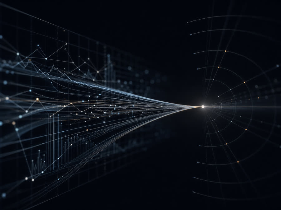 An AI system gathering data and distilling it into a clear answer
